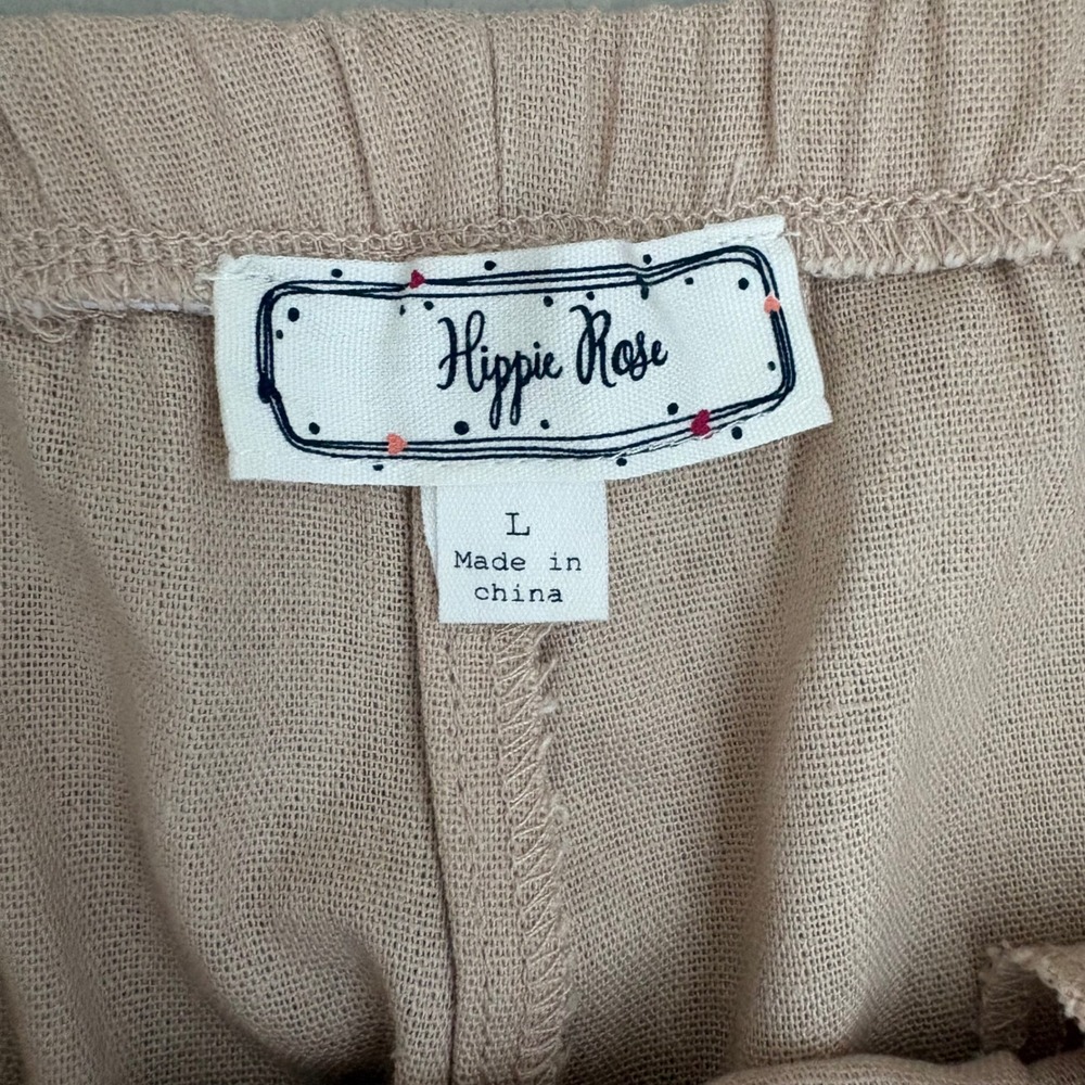 Hippie Rose Womens Tan Wide Leg Linen Blend Drawstring Pants Office  Size L Boho - Picture 3 of 11
